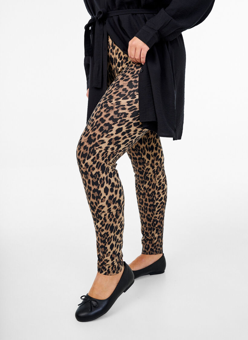 Viskose Leggings mit Leopardendruck, Braun, Model image number 0