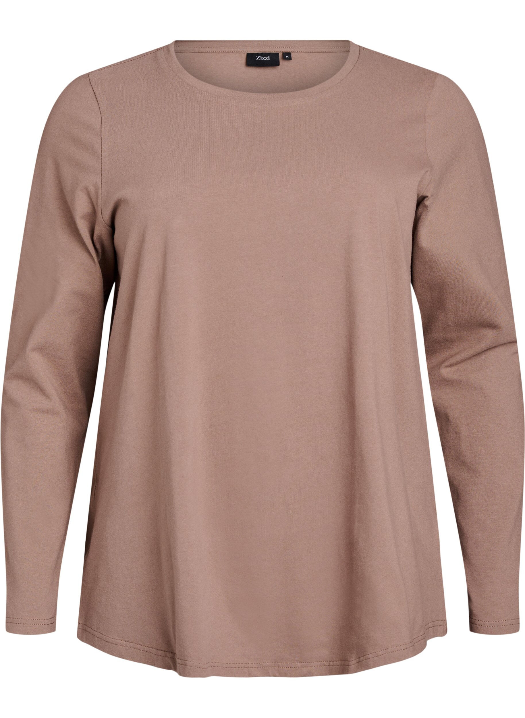 Zizzi Basic Top aus Jersey mit langen &Auml;rmeln, Braun, Packshot image number 0