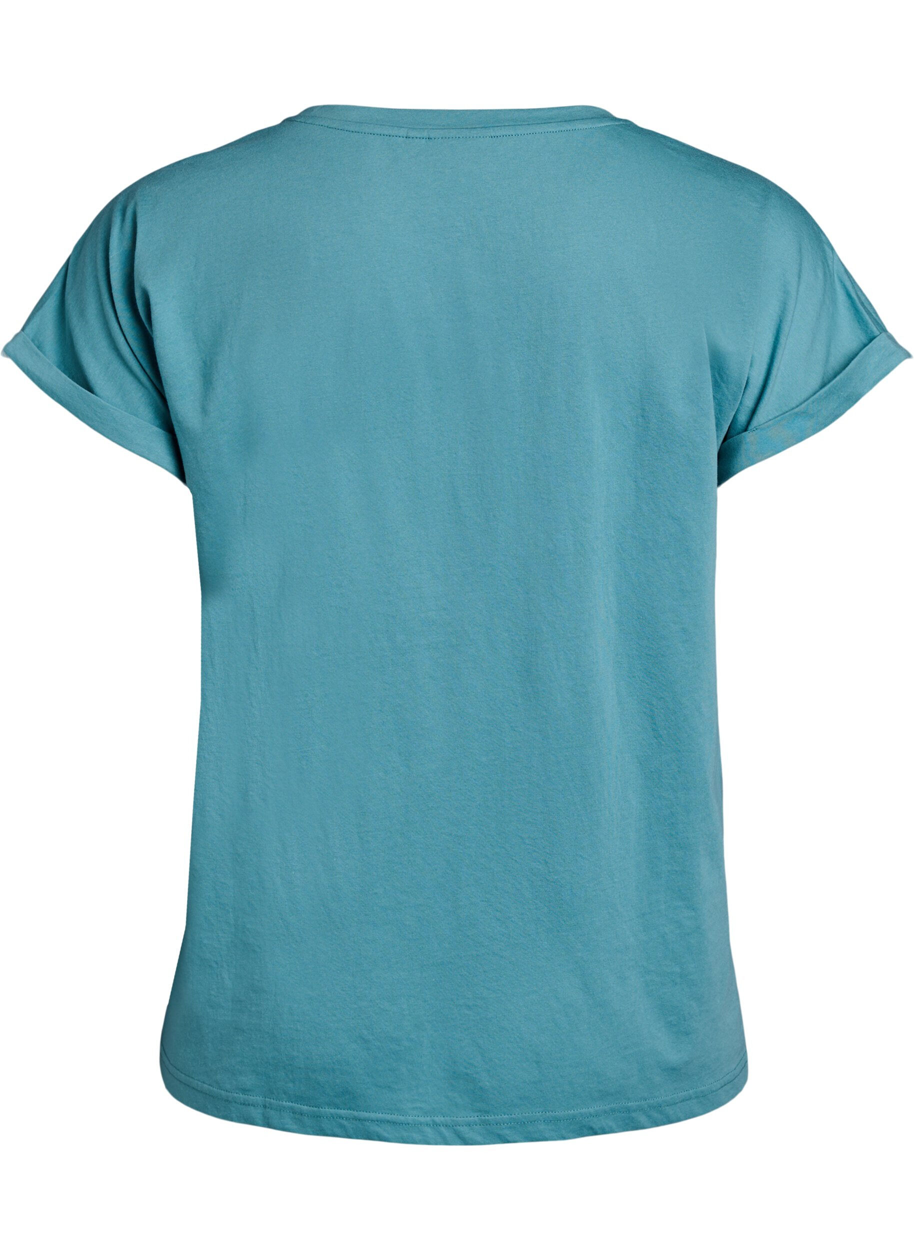 Zizzi T-shirt &agrave; manches courtes en m&eacute;lange de coton, Bleu, Packshot image number 1
