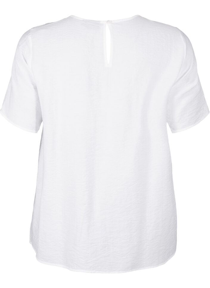 Kurzärmelige Viskosebluse mit Spitzendetail, Bright White, Packshot image number 1