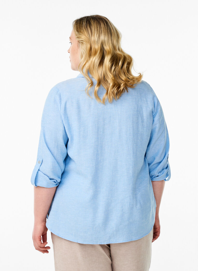 Bluse aus Leinen und Viskose mit 3/4-&Auml;rmeln, Blau, Model image number 2