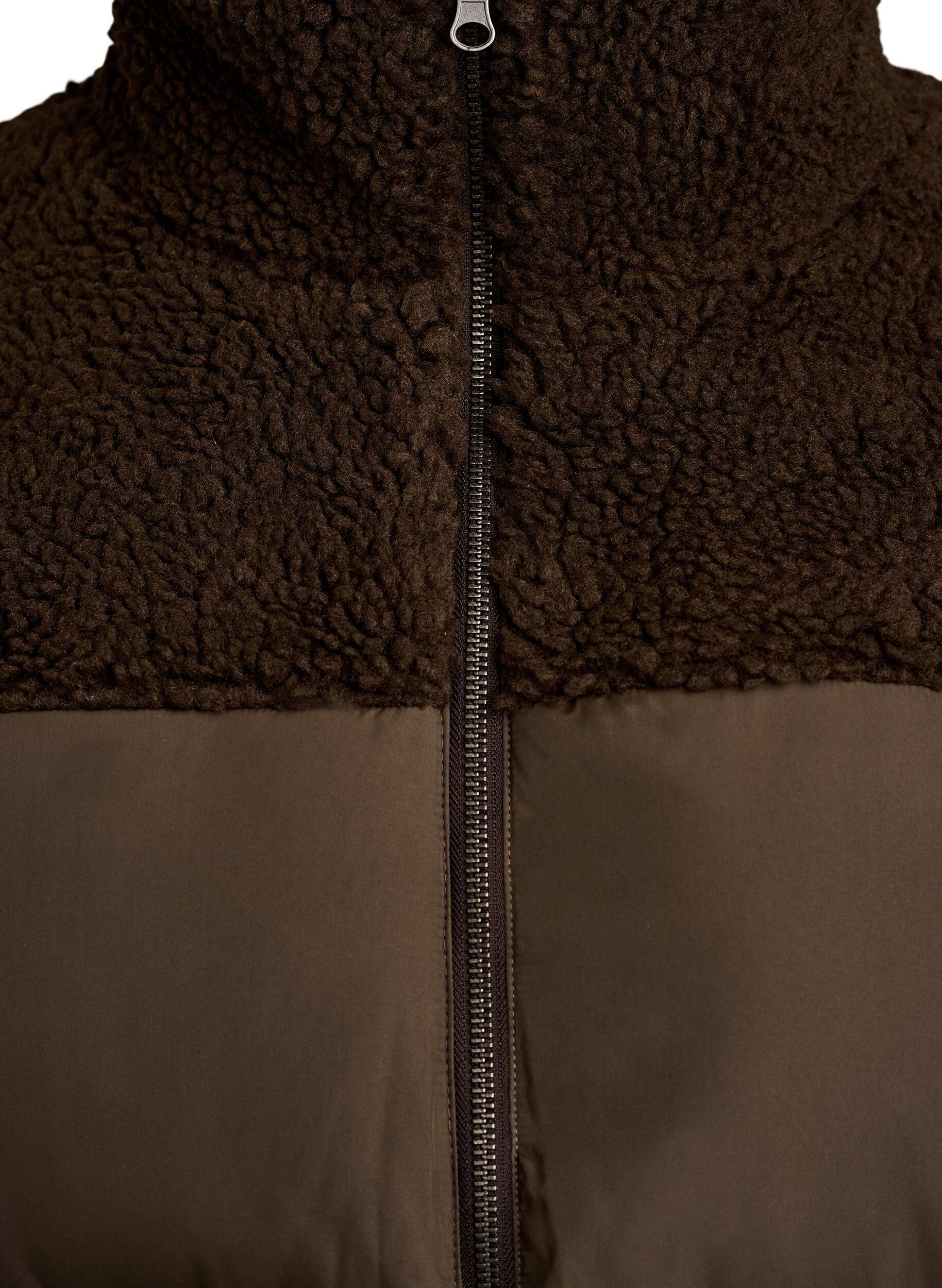 ZizziDoudoune mi-longue avec polaire teddy, Marron, Packshot image number 2