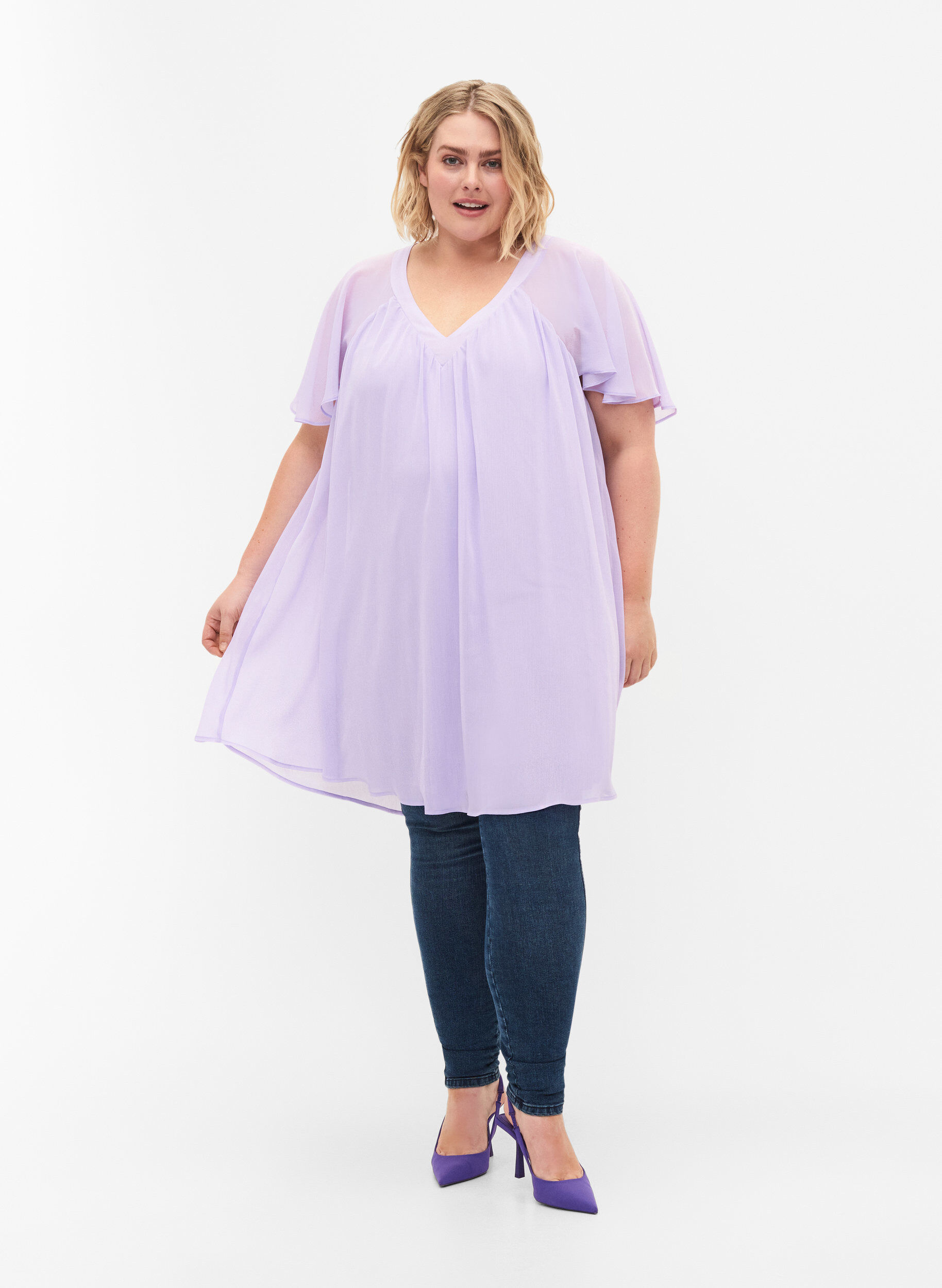 Zizzi Lockeres Kleid mit kurzen &Auml;rmeln, Purple Heather, Model image number 2