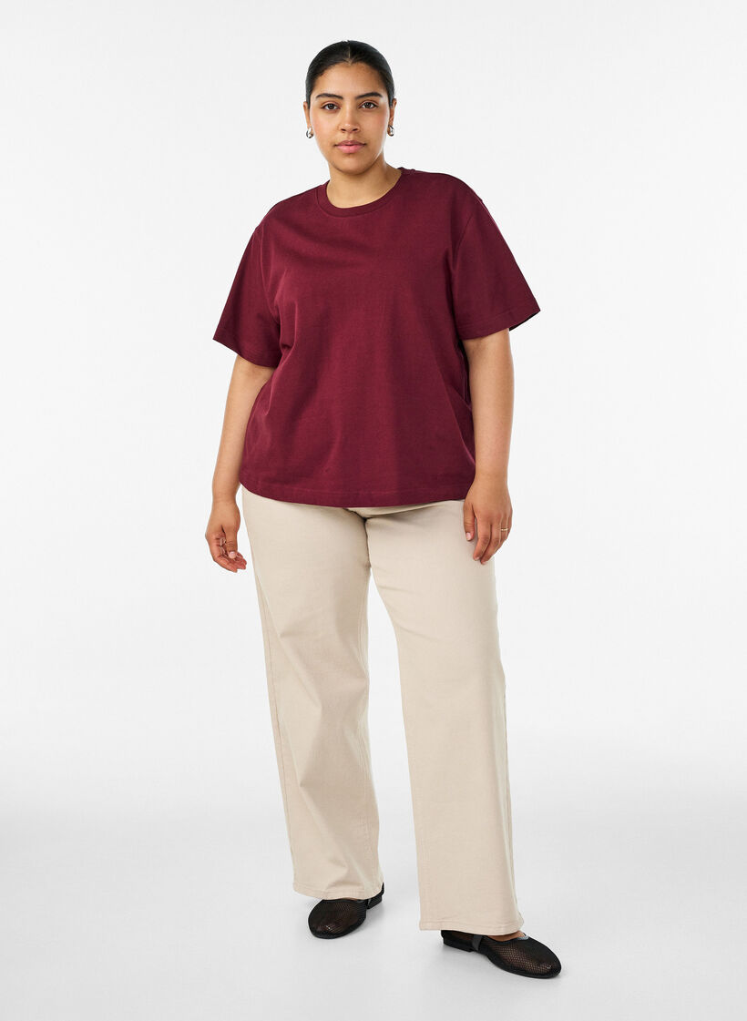 T-shirt coupe boxy en coton, Bordeaux, Model image number 1