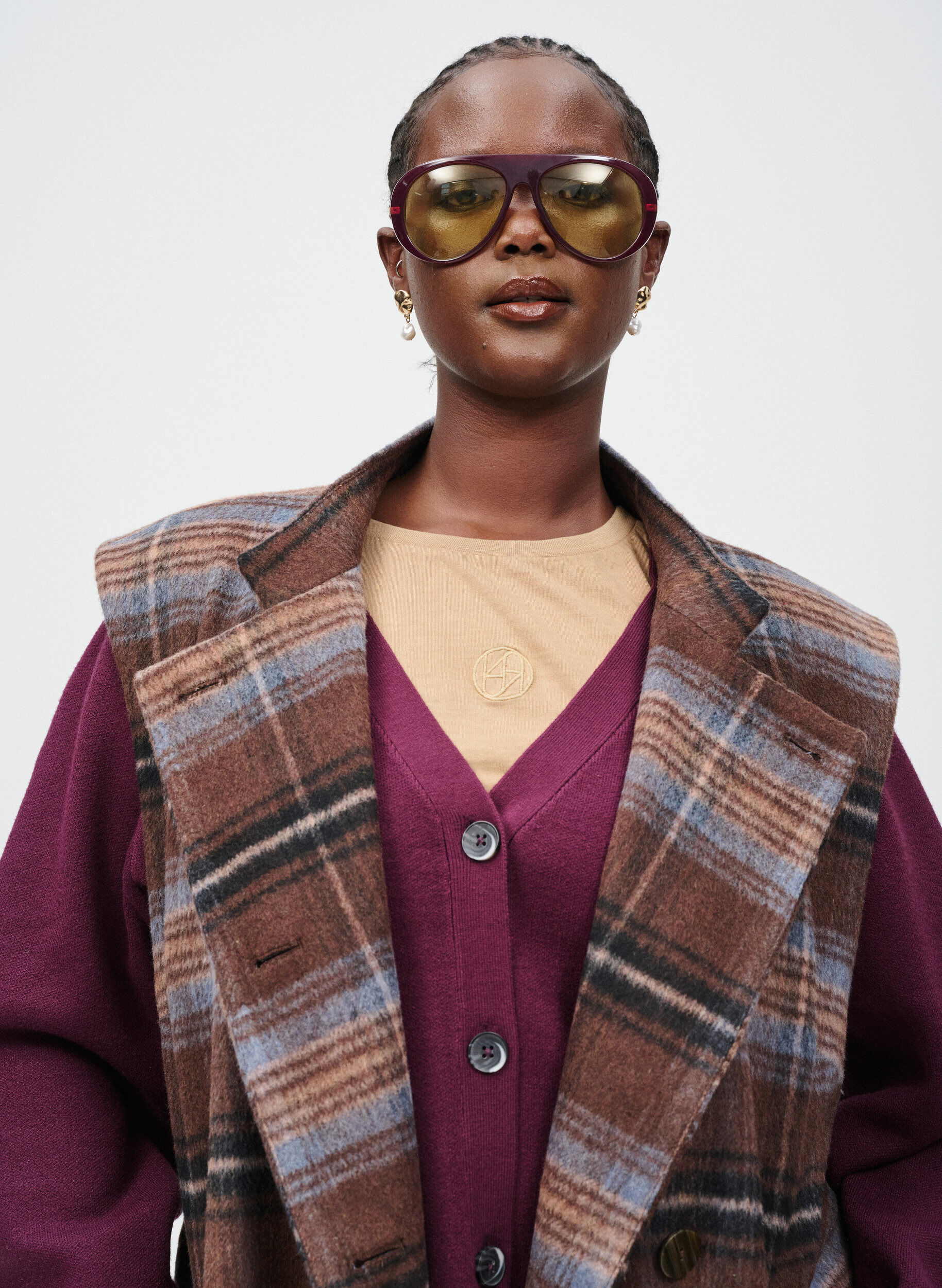 Zizzi Lange karierte Weste, Braun, Image image number 0