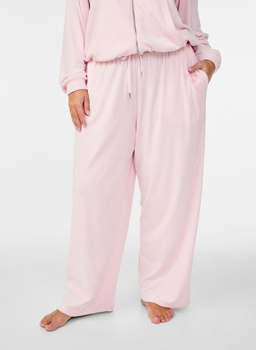 Pantalon ample en velours avec une taille haute et des poches, Rose, Model image number 1