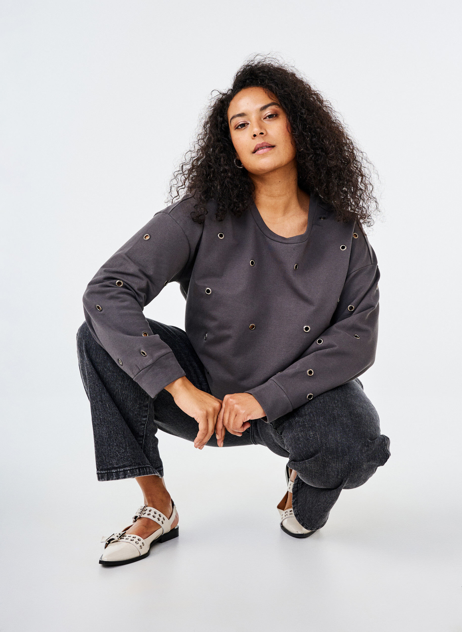 Zizzi Sweatshirt mit &Ouml;sen, Grau, Image image number 0