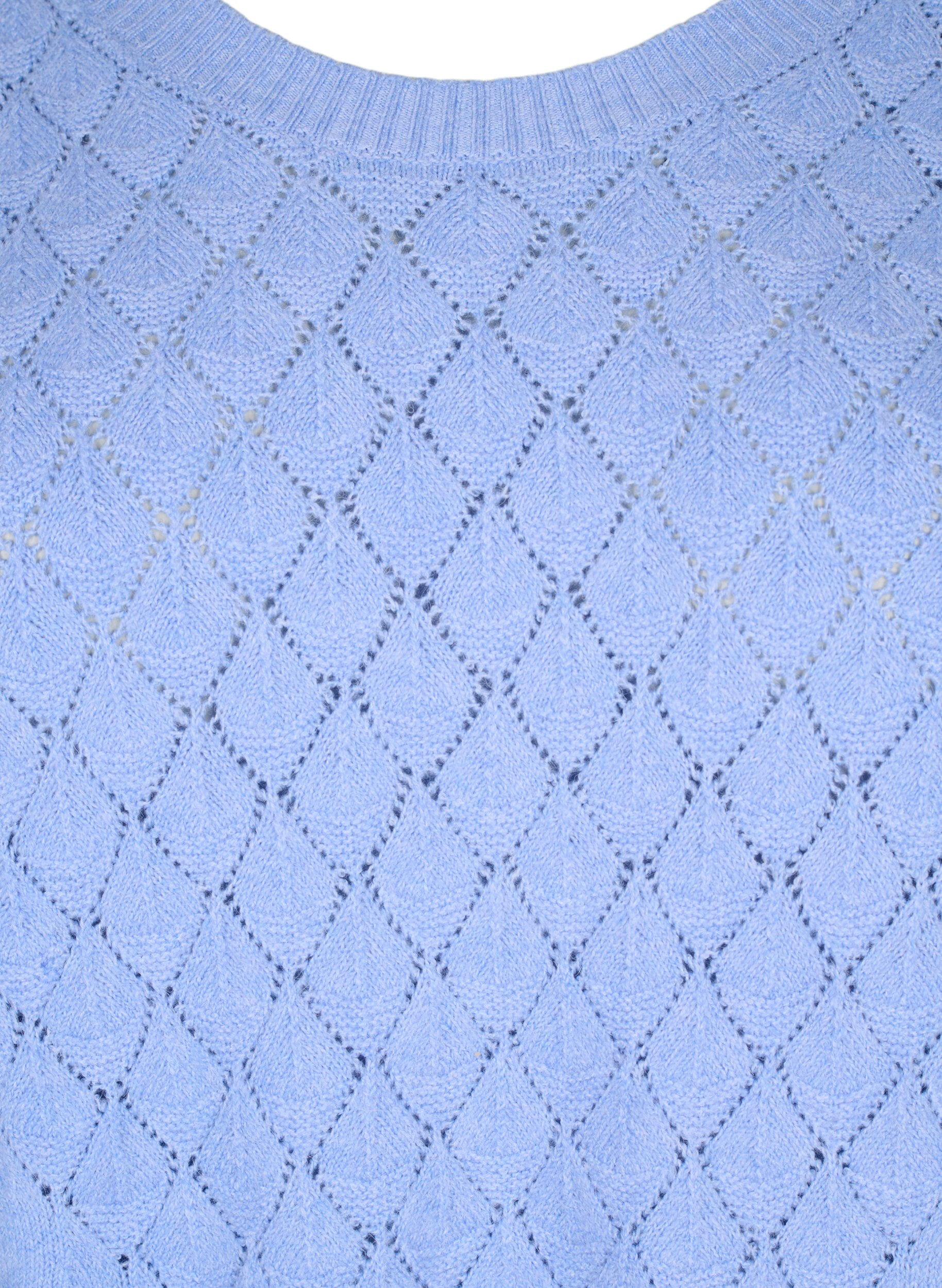 Zizzi  Strickbluse mit Spitzenmuster, Cornflower Blue Mel., Packshot image number 2