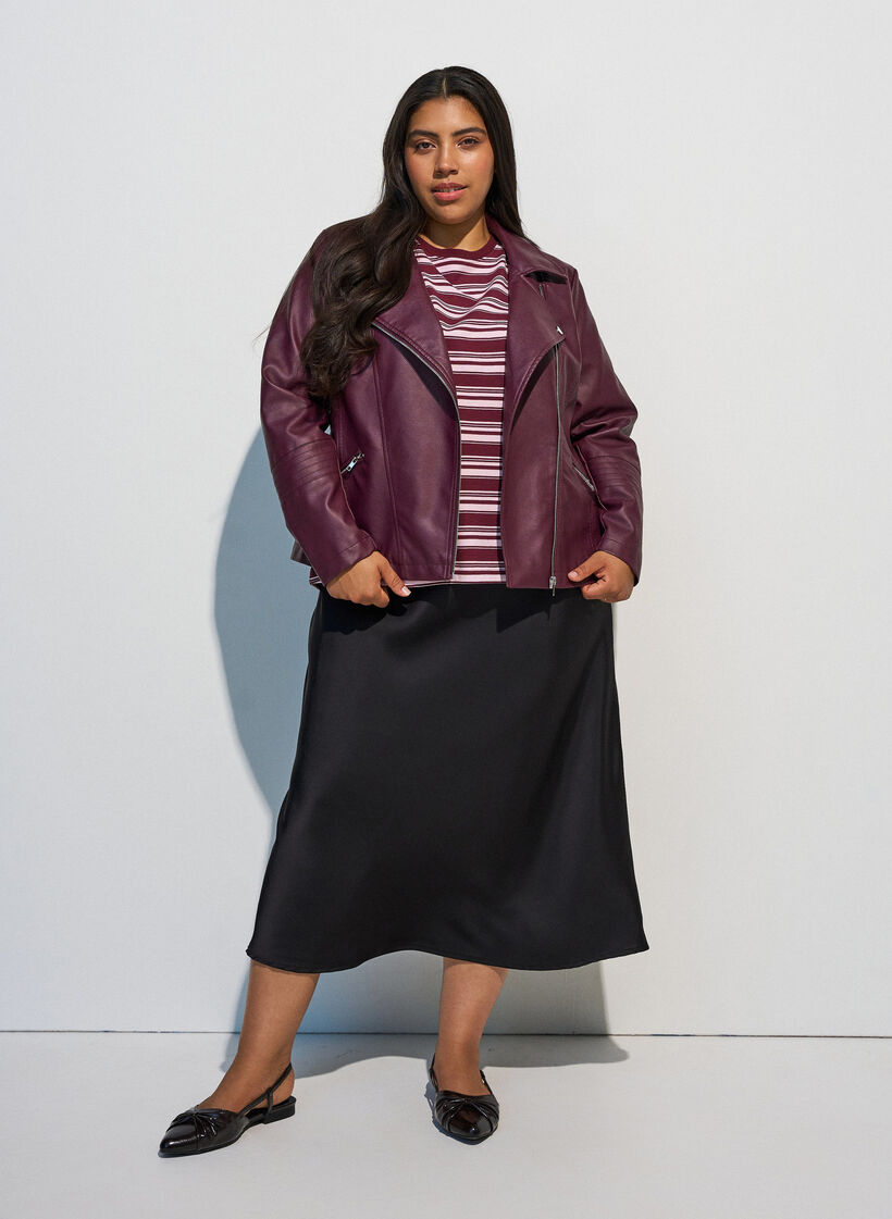 Jupe midi en satin, Noir, Model image number 1