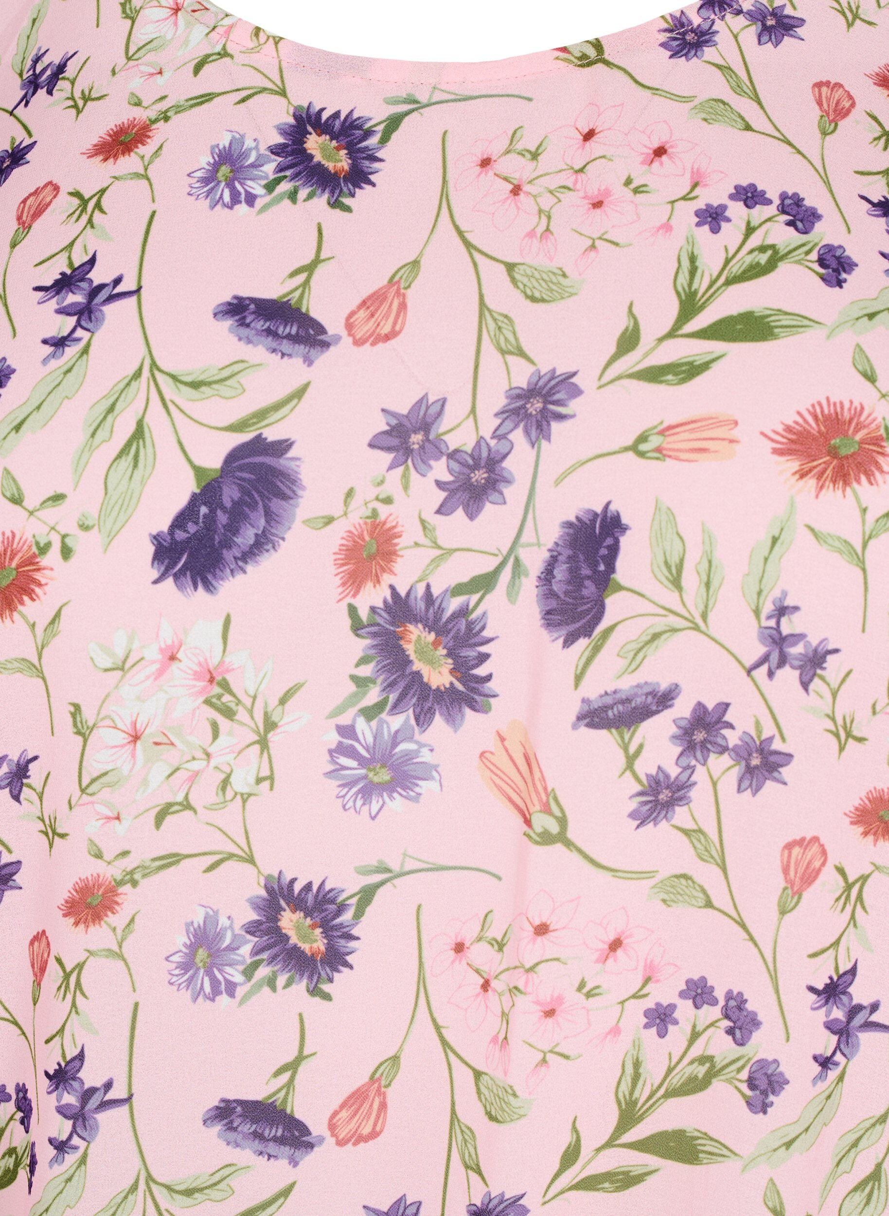 ZizziBlouse fleurie &agrave; manches courtes et smocks, Rose, Packshot image number 2