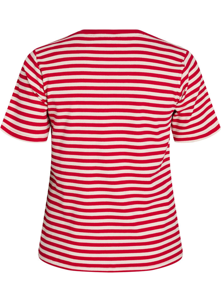 Gestreiftes T-Shirt mit gerippter Struktur, Rot, Packshot image number 1