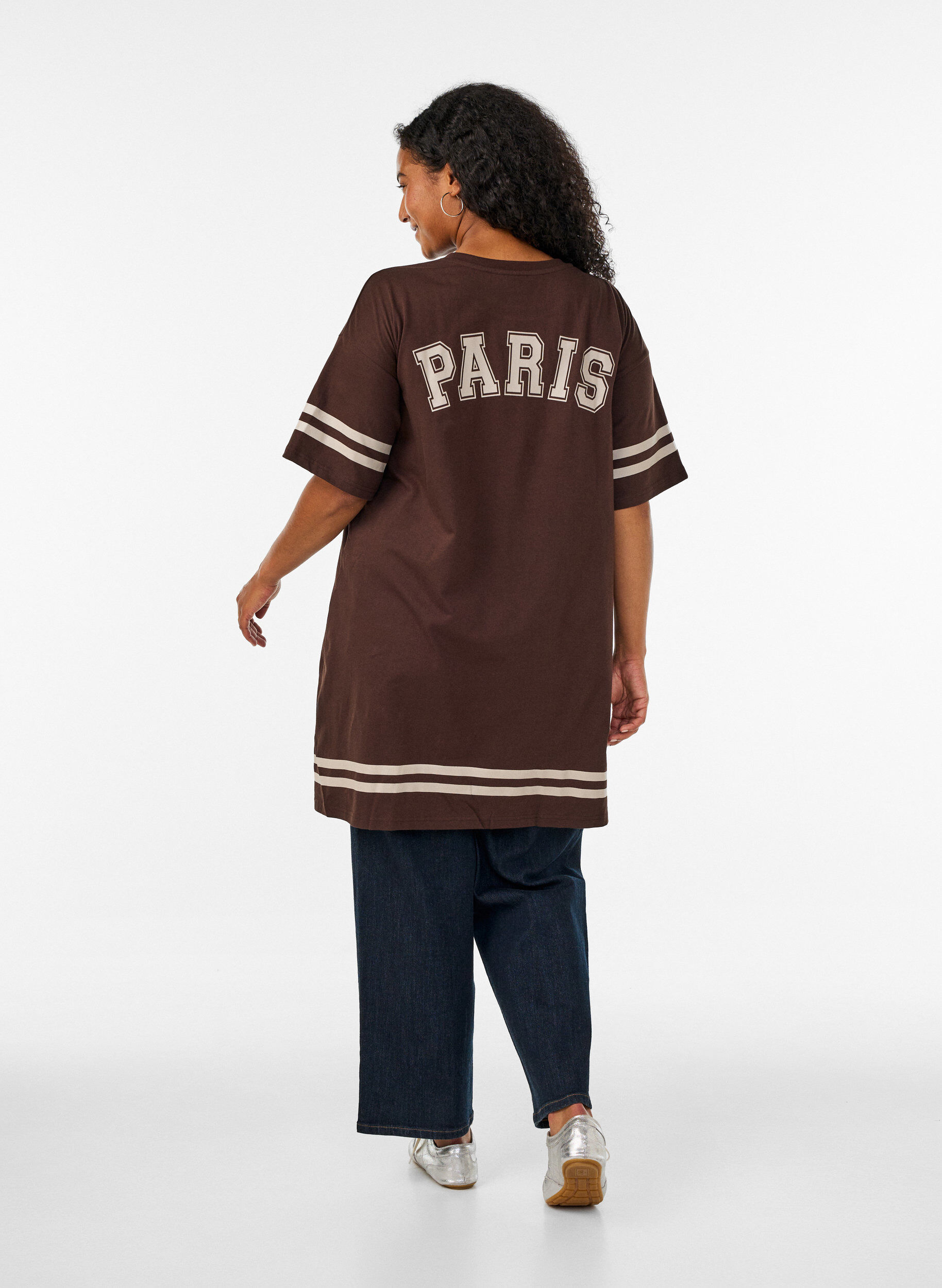 ZizziShort t-shirt dress with sporty details, Brown, Model image number 2