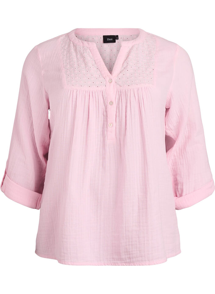 Blouse en mousseline de coton avec broderie anglaise, Rose, Packshot image number 0
