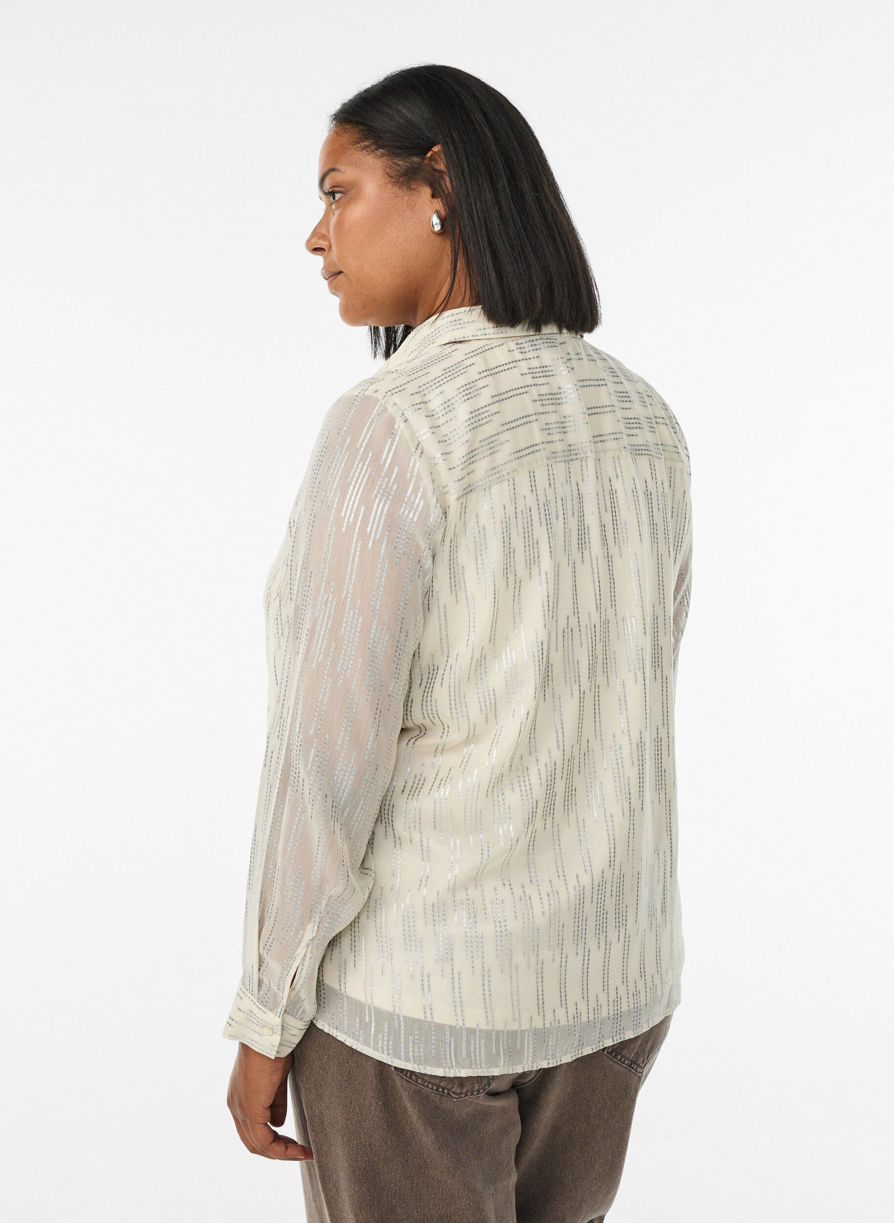 Zizzi Bluse mit glitzerndem Muster, Vanille, Model image number 2