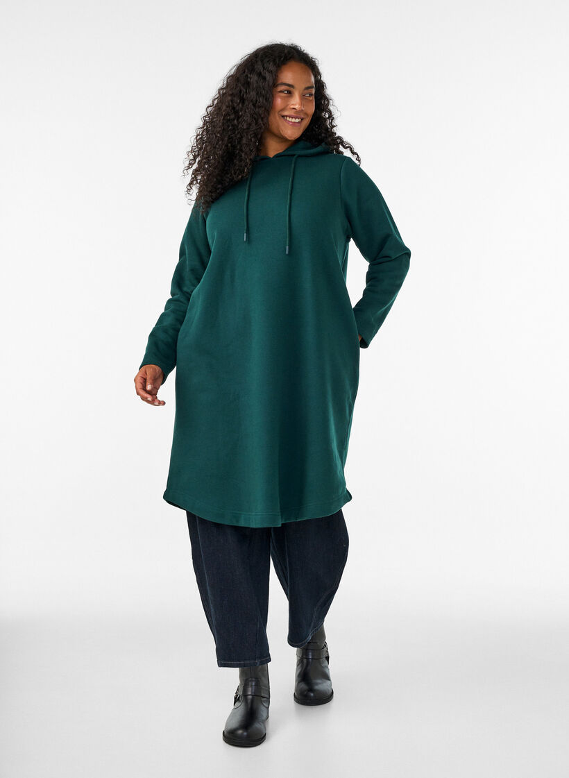 Robe sweat &agrave; capuche avec poches, 0648, Model image number 0