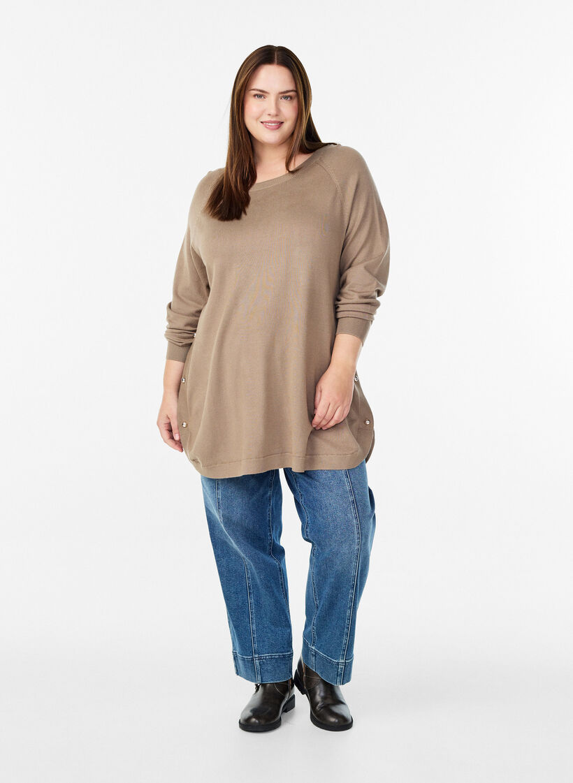 Strickbluse mit seitlichen Kn&ouml;pfen, Beige, Model image number 1