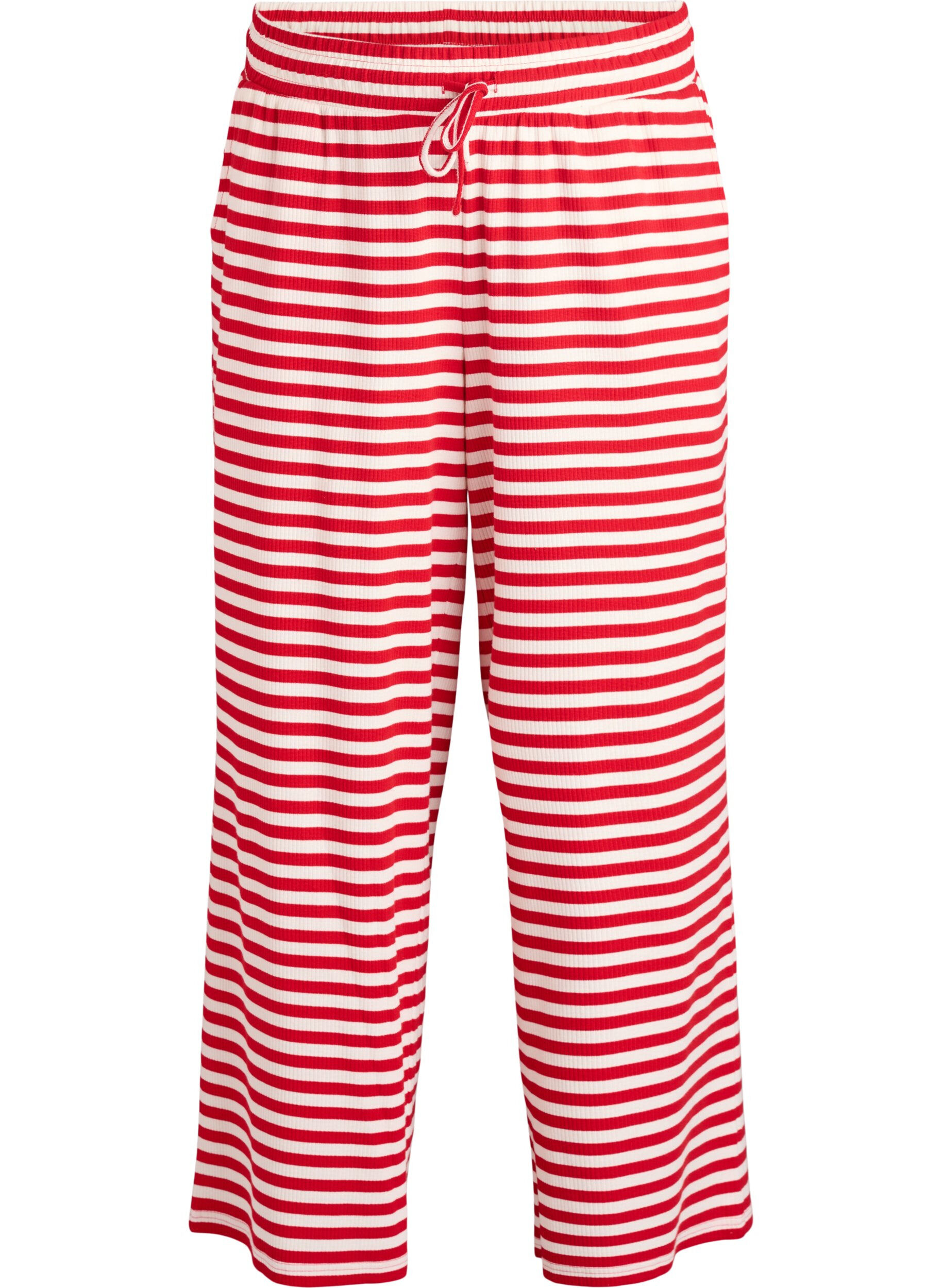 ZizziPantalon de pyjama ray&eacute; &agrave; taille haute et coupe ample, Rouge, Packshot image number 0