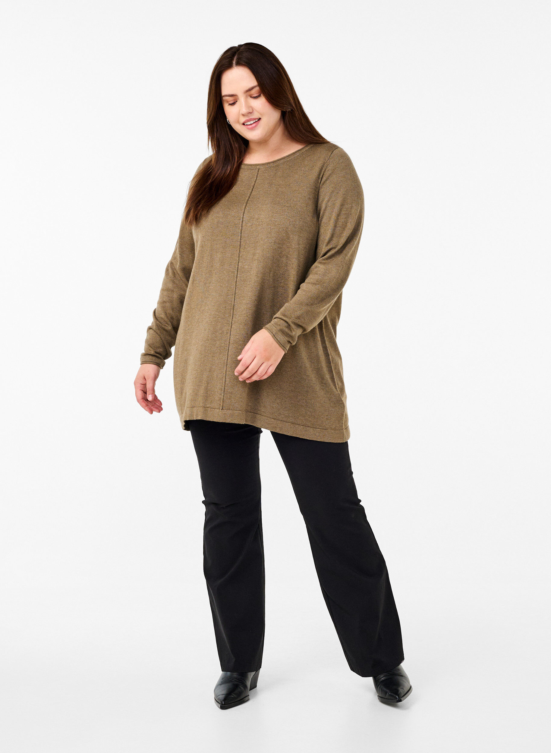 Zizzi Gestrickte Bluse aus Baumwoll-Viskose-Mischung, Gr&uuml;n, Model image number 1