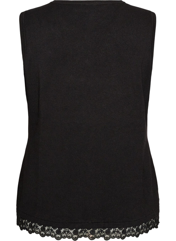 Strickweste mit Spitzenbesatz, Schwarz, Packshot image number 1