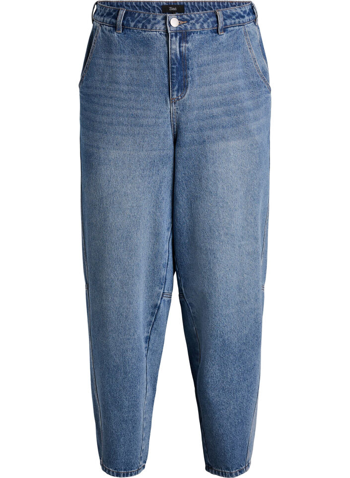 Jean barrel taille haute, Bleu, Packshot image number 0
