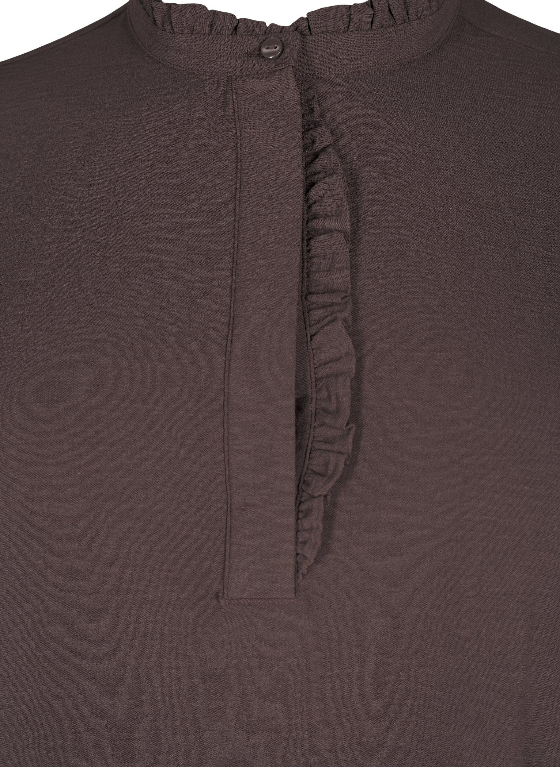 Zizzi Robe &agrave; manches longues avec d&eacute;tails volant&eacute;s, Chocolate Martini, Packshot image number 2