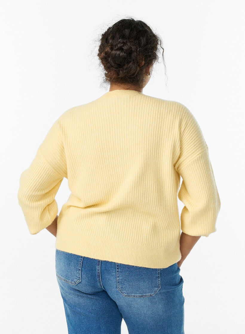 Rippenstrick Strickjacke mit Kn&ouml;pfen, Gelb, Model image number 2