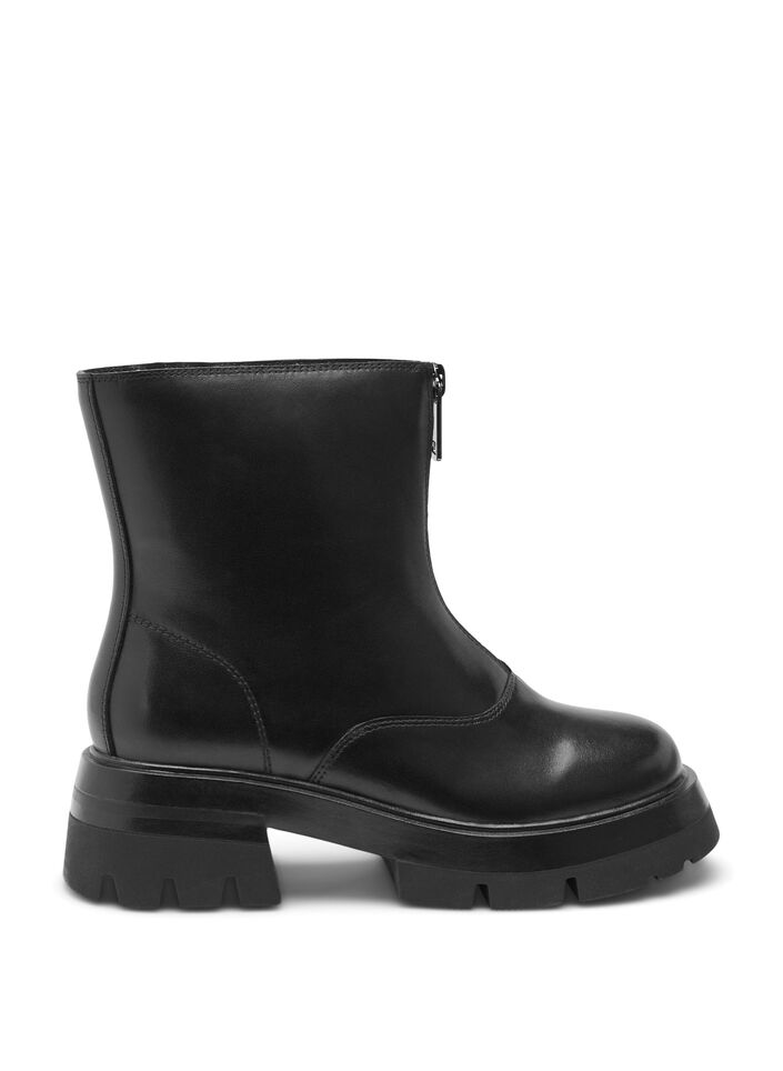 Bottes en cuir courtes et larges avec fermeture éclair, Black, Packshot image number 0