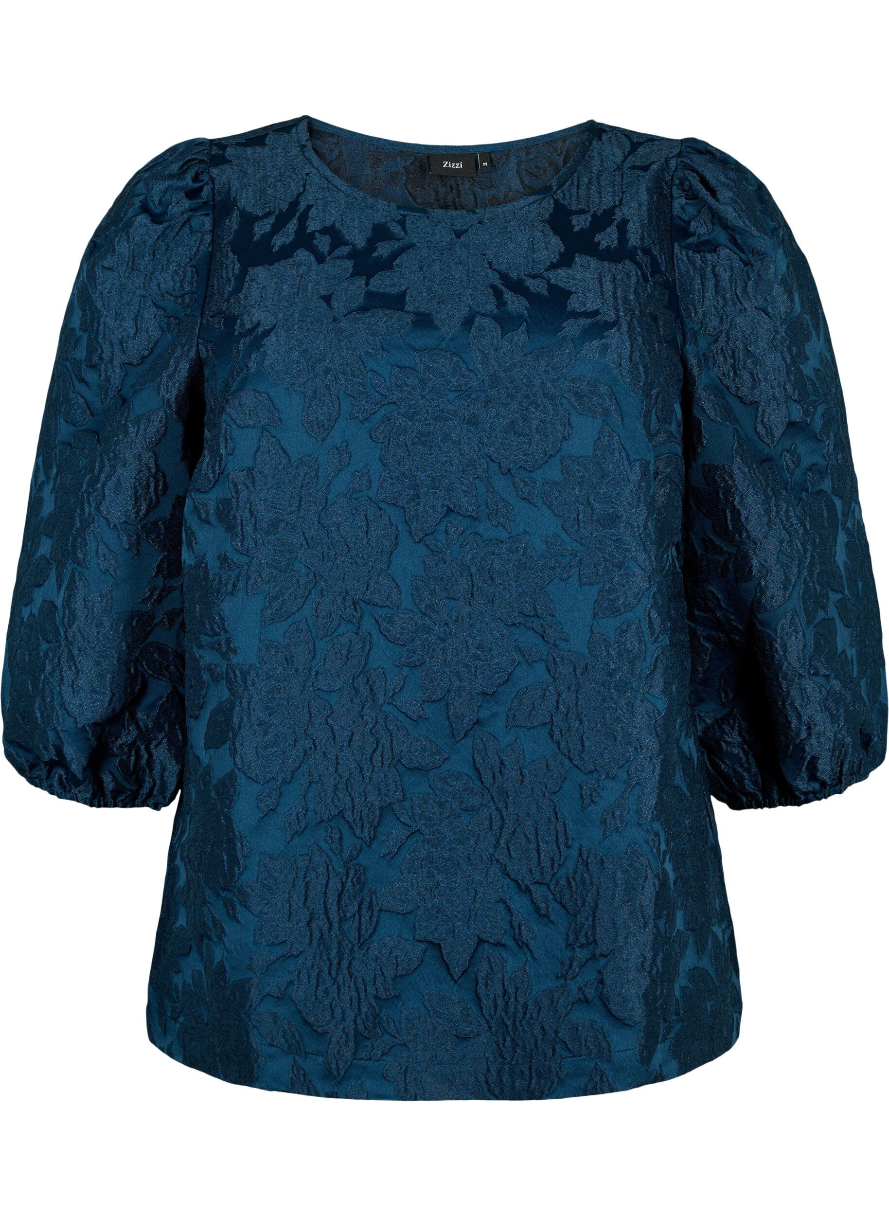 Zizzi  Jacquard-Bluse mit 3/4-&Auml;rmeln, Titan, Packshot image number 0