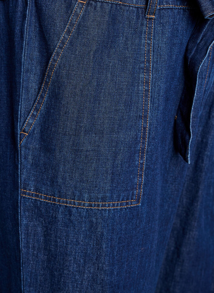 Combinaison en jean avec des manches courtes et une ceinture &agrave; nouer, Bleu, Packshot image number 3