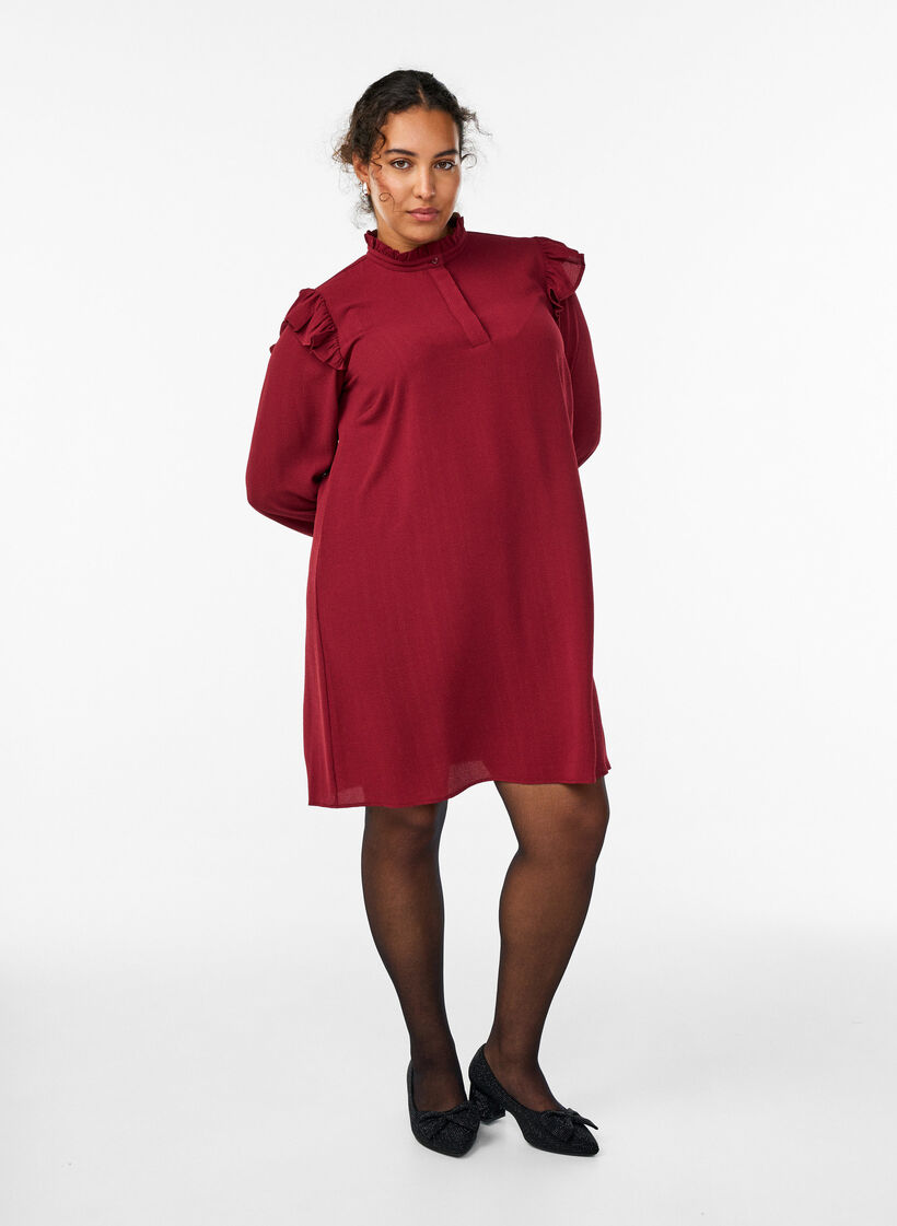 Robe courte à volants et paillettes, Bordeaux foncé, Model image number 1