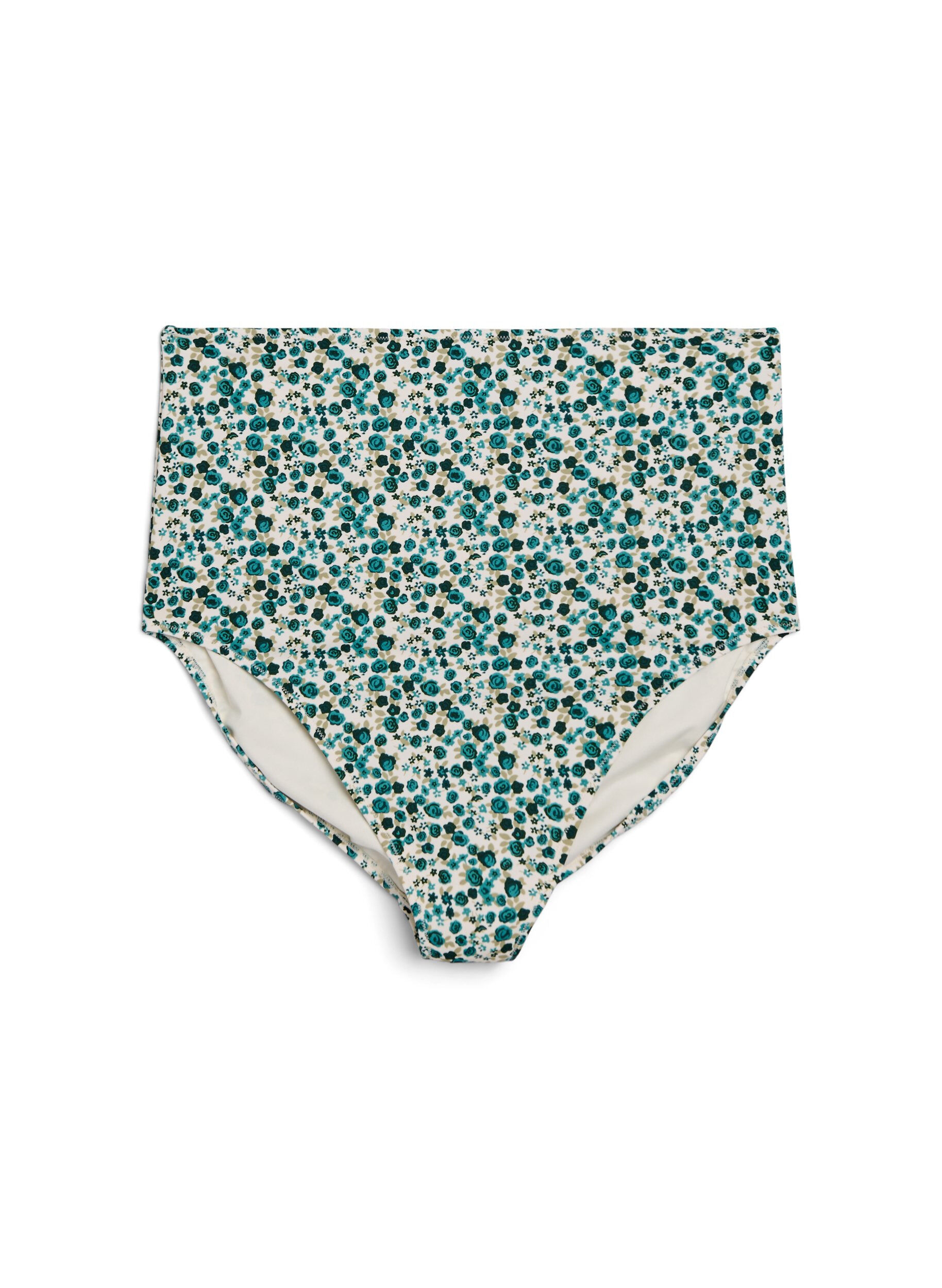 Zizzi Extra hoch taillierter Bikini-Slip mit Blumenmuster, Gr&uuml;n, Packshot image number 0