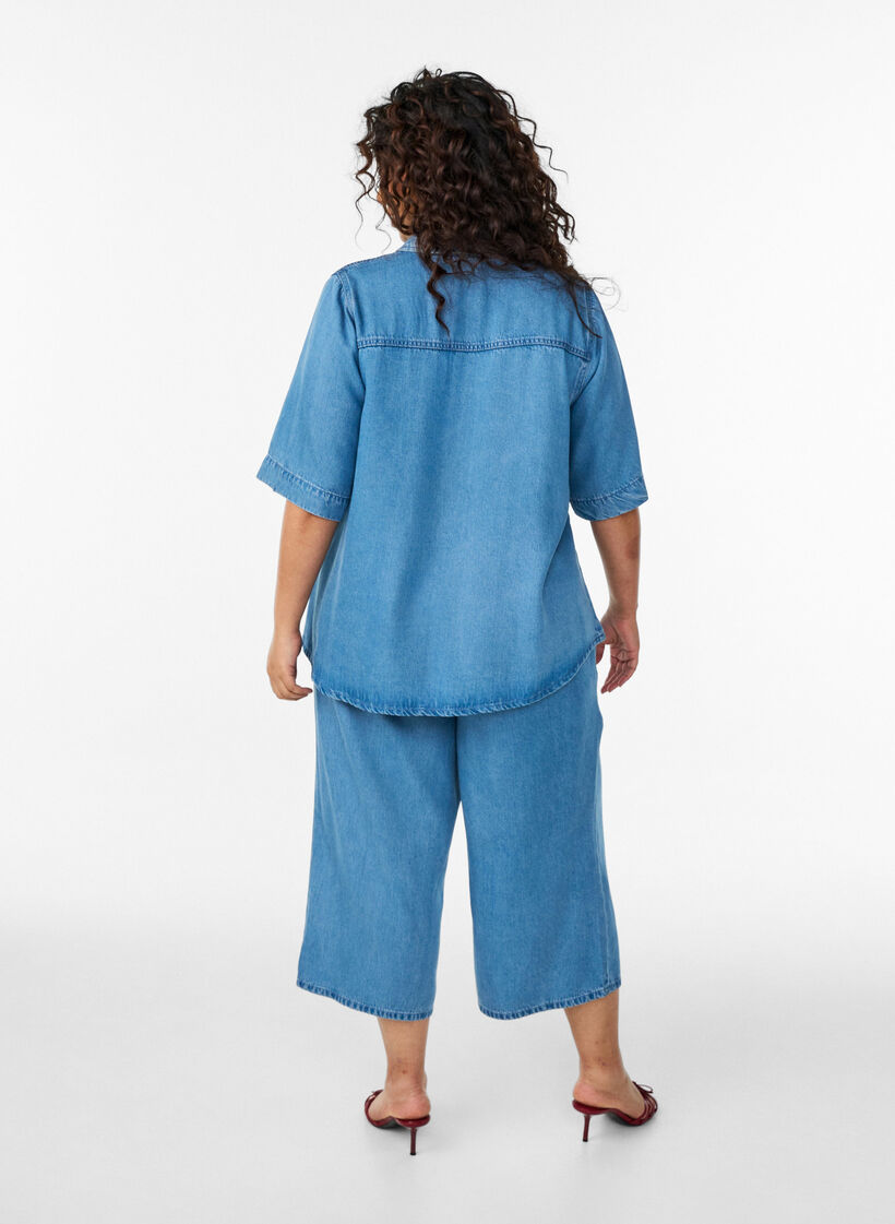 Culotte en lyocell jambes larges aspect denim, Bleu Clair, Model image number 1