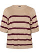 Haut en maille ray&eacute;e &agrave; manches courtes, Beige, Packshot image number 0