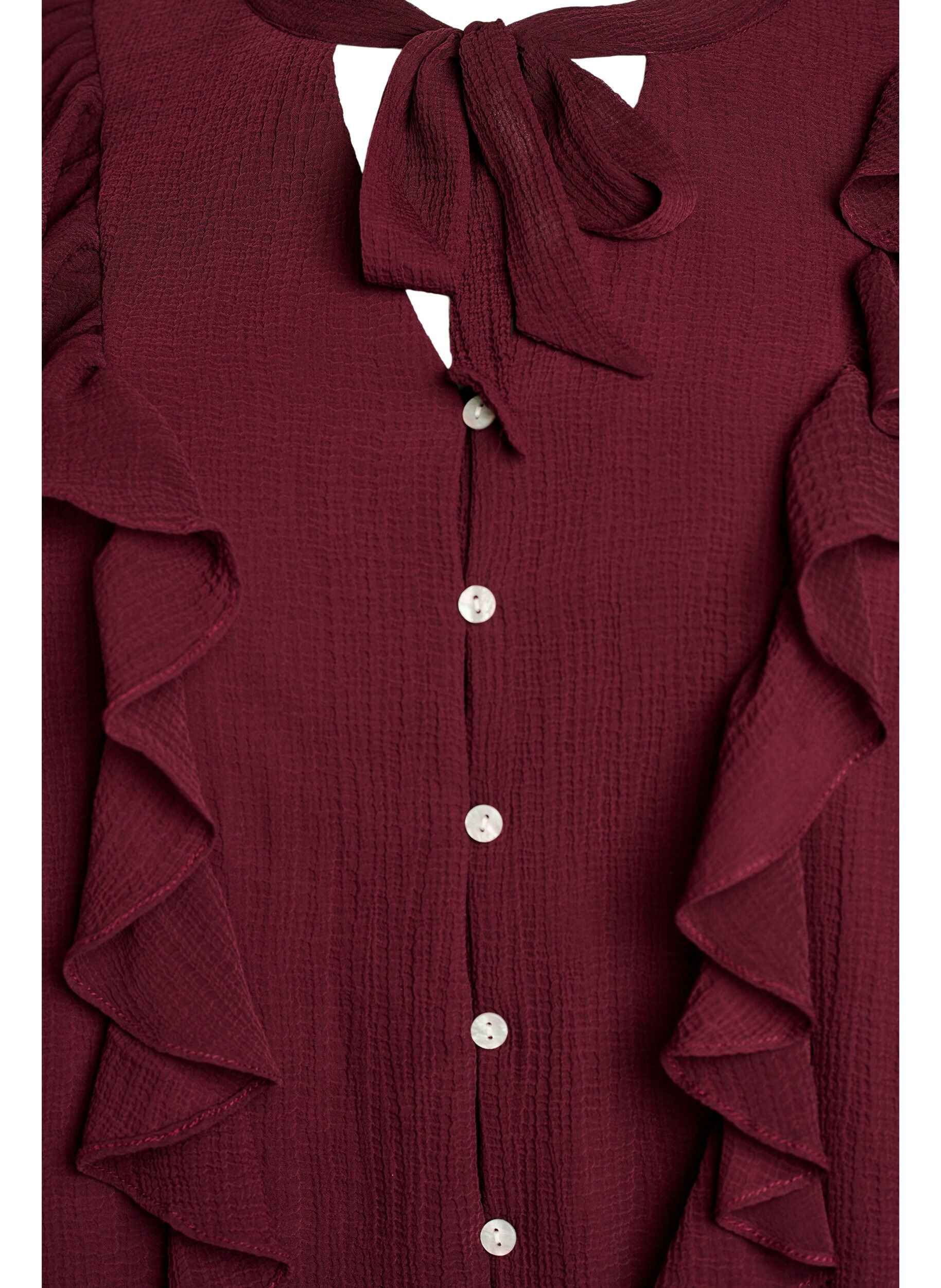 ZizziTransparente Bluse mit R&uuml;schen und Bindeband, Rot, Packshot image number 2