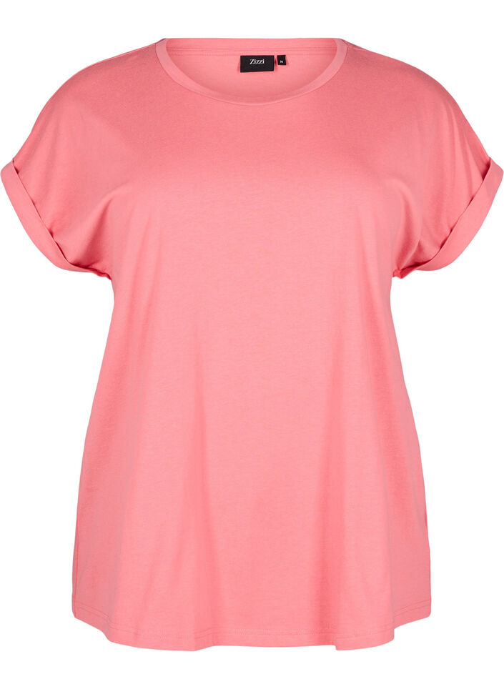 T-shirt &agrave; manches courtes en m&eacute;lange de coton, Rose, Packshot image number 0