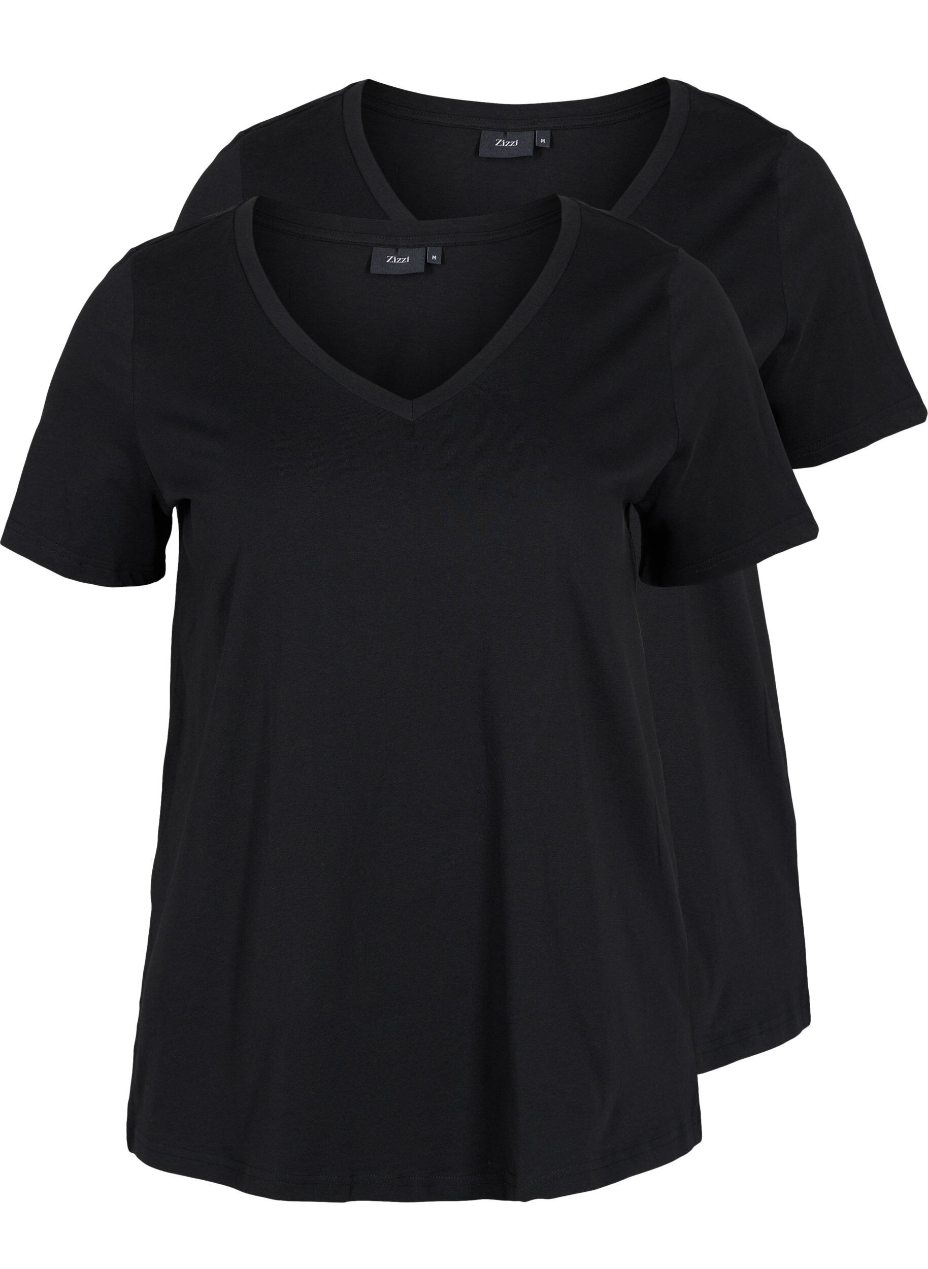Zizzi T-shirt basiques 2-pack en coton, Black/Black, Packshot image number 0