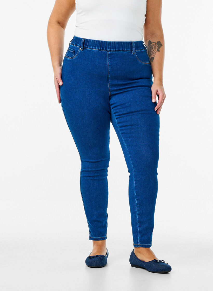 Jeggings &agrave; taille haute., Bleu, Model image number 2