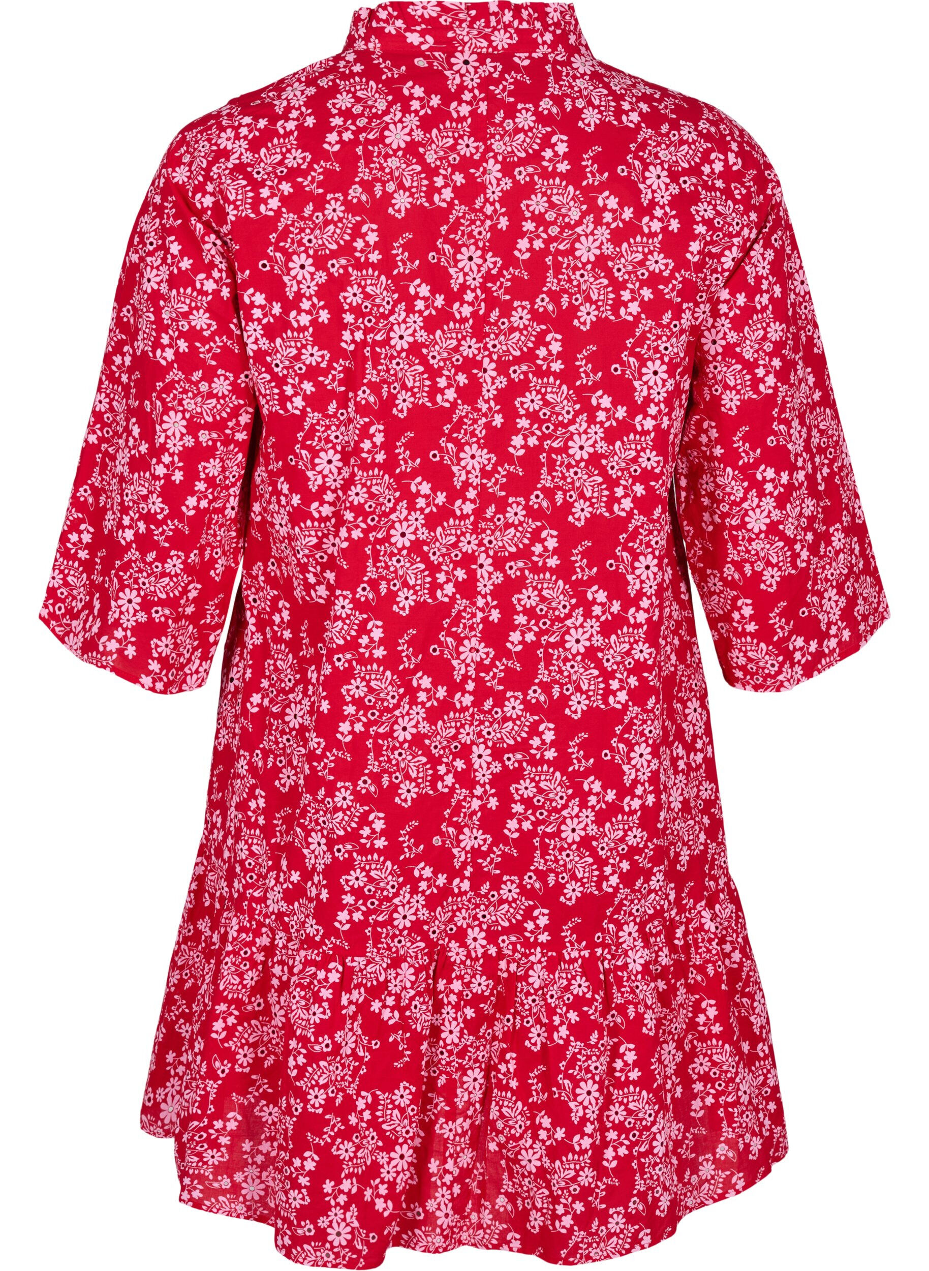 Zizzi Robe mi-longue &agrave; imprim&eacute; floral et manches 3/4, Rouge, Packshot image number 1