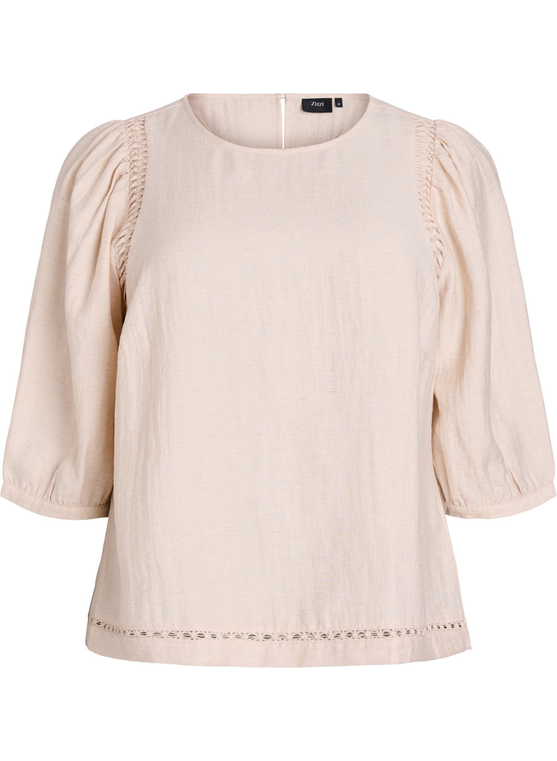 Zizzi Bluse aus Viskosemischung mit Leinen und gerafften Schultern, Orange, Packshot image number 0