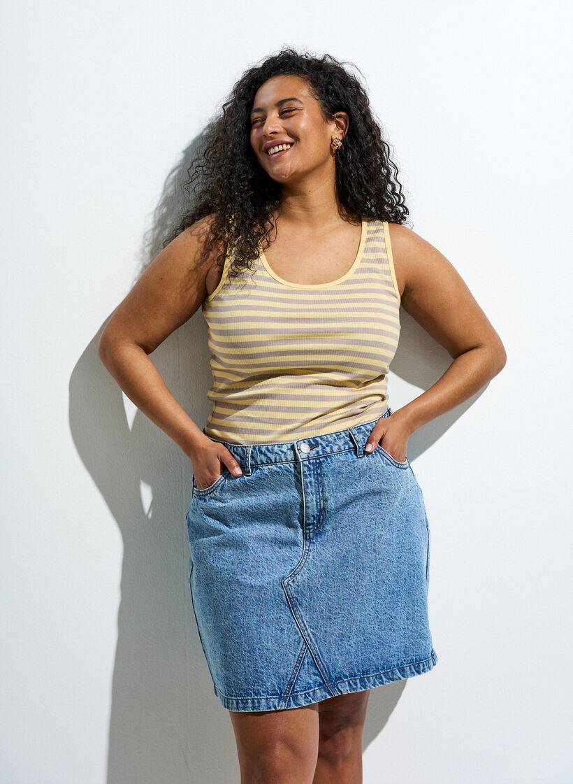 Gestreiftes Tanktop mit Rippenstruktur, Gelb, Image image number 0