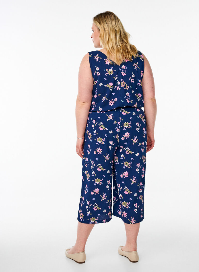 Pantalon ample avec imprim&eacute;, Bleu, Model image number 1