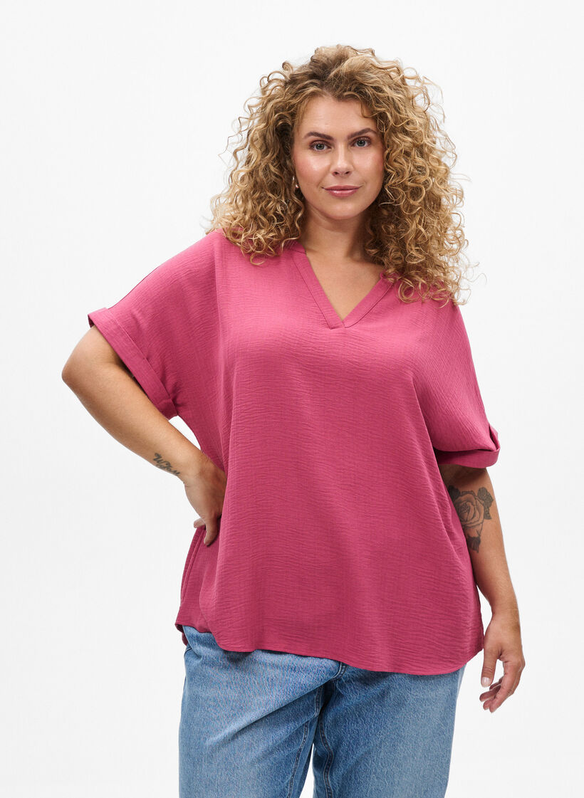 Lockere Bluse mit kurzen &Auml;rmeln, Rot, Model image number 0