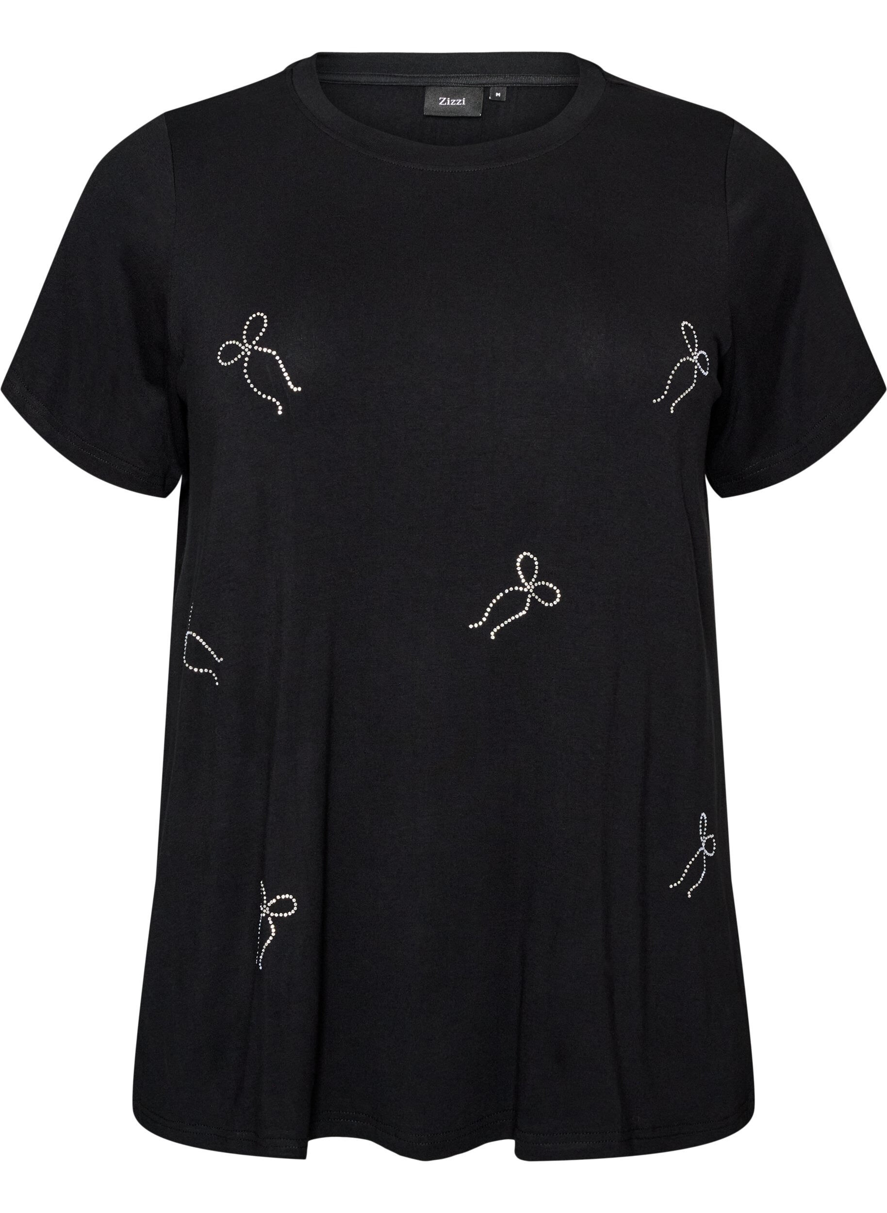 ZizziT-shirt en viscose avec strass, Noir, Packshot image number 0