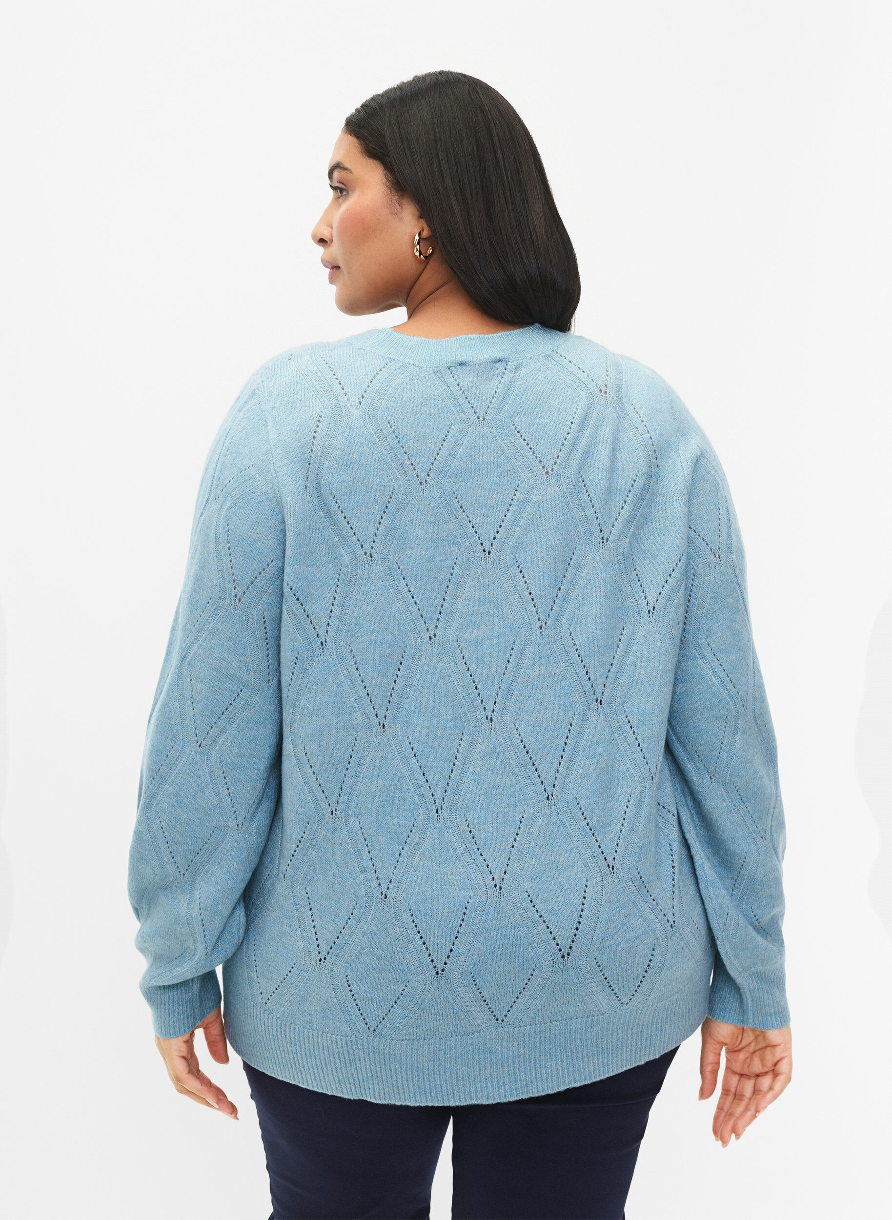 Zizzi Gestrickter Pullover mit Lochmuster, Reef Waters Mel., Model image number 1