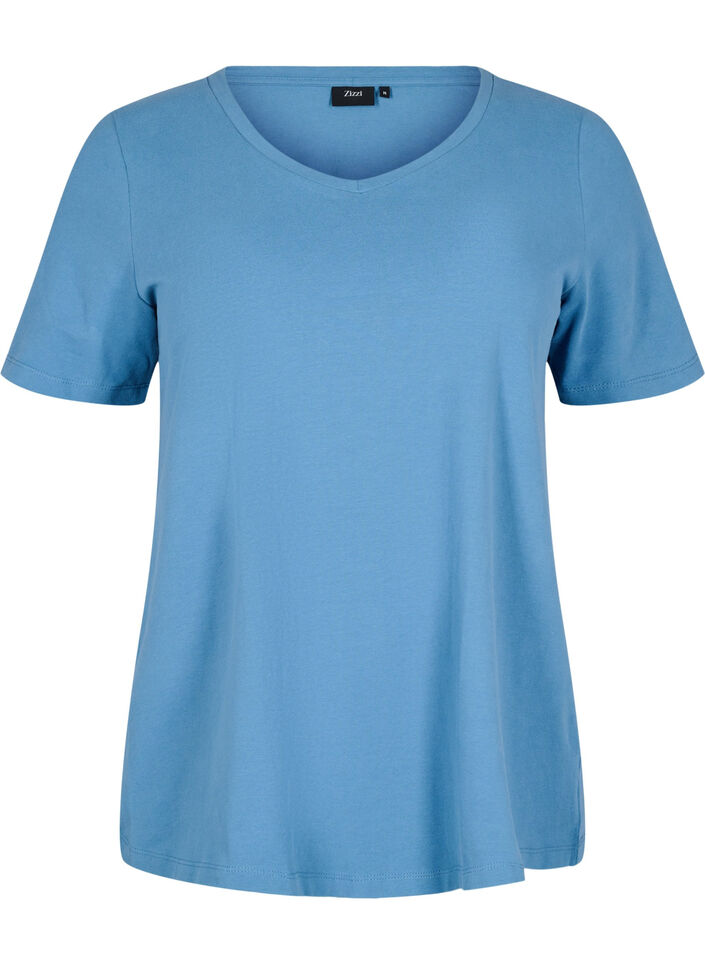 T-shirt basique en coton de couleur unie, Bleu, Packshot image number 0