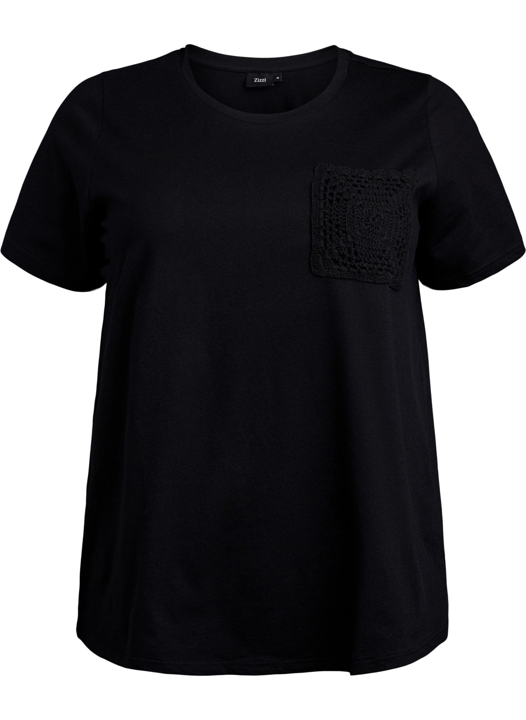 Zizzi T-shirt en coton biologique avec poche de poitrine, Noir, Packshot image number 0