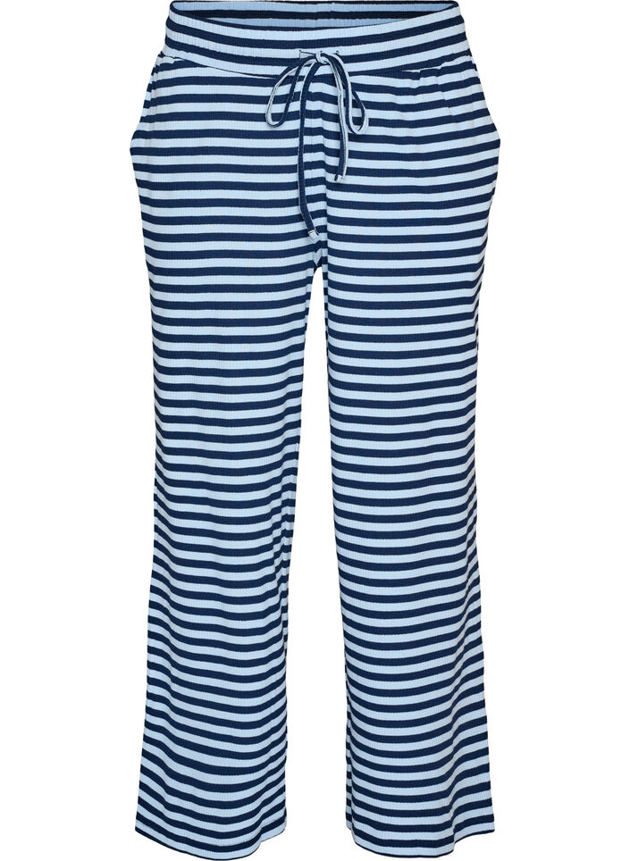 Pantalon de pyjama ray&eacute; &agrave; taille haute et coupe ample, Bleu, Packshot image number 0