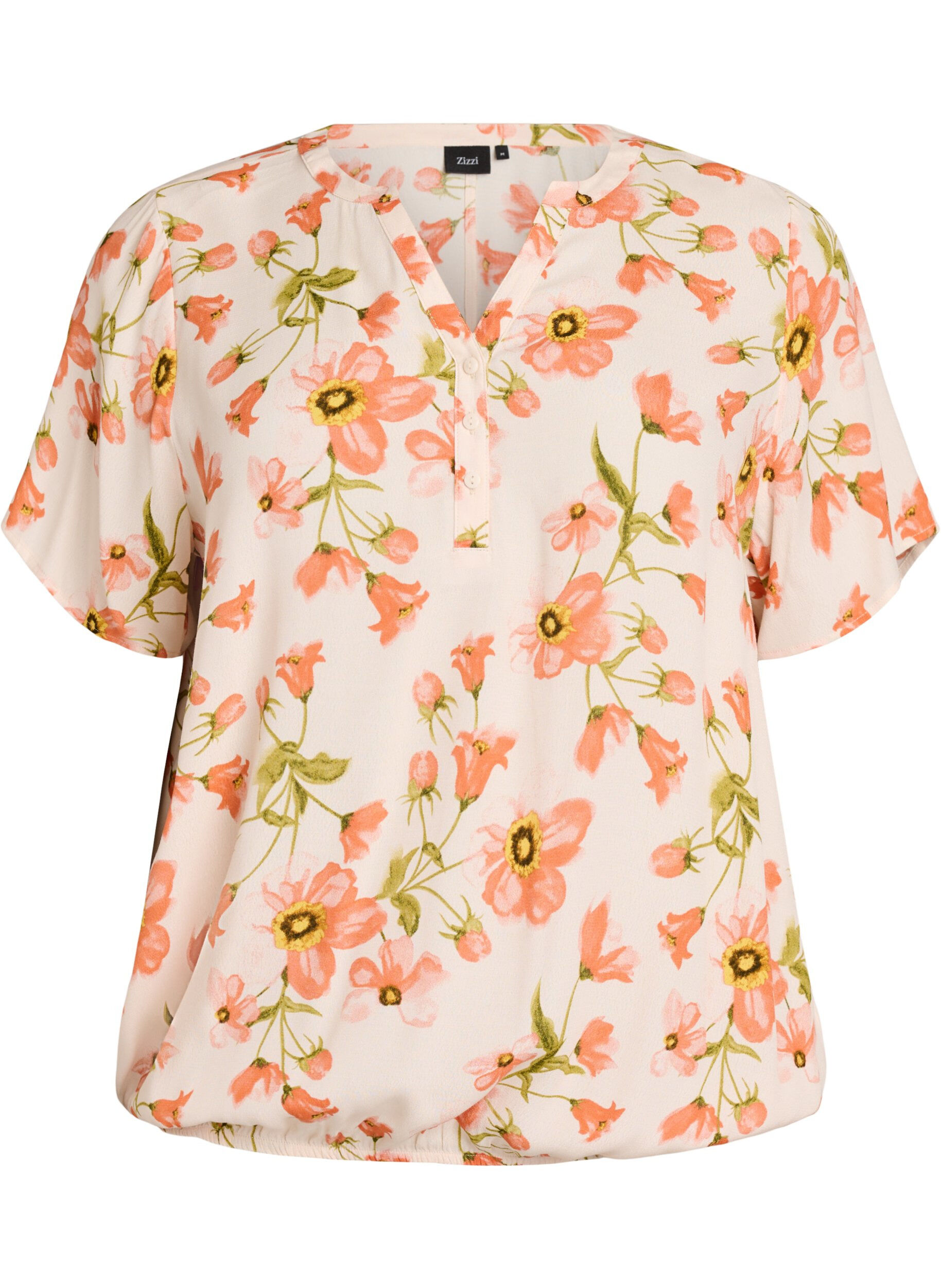 Zizzi Viskosebluse mit Blumenprint und kurzen &Auml;rmeln, 9991, Packshot image number 0