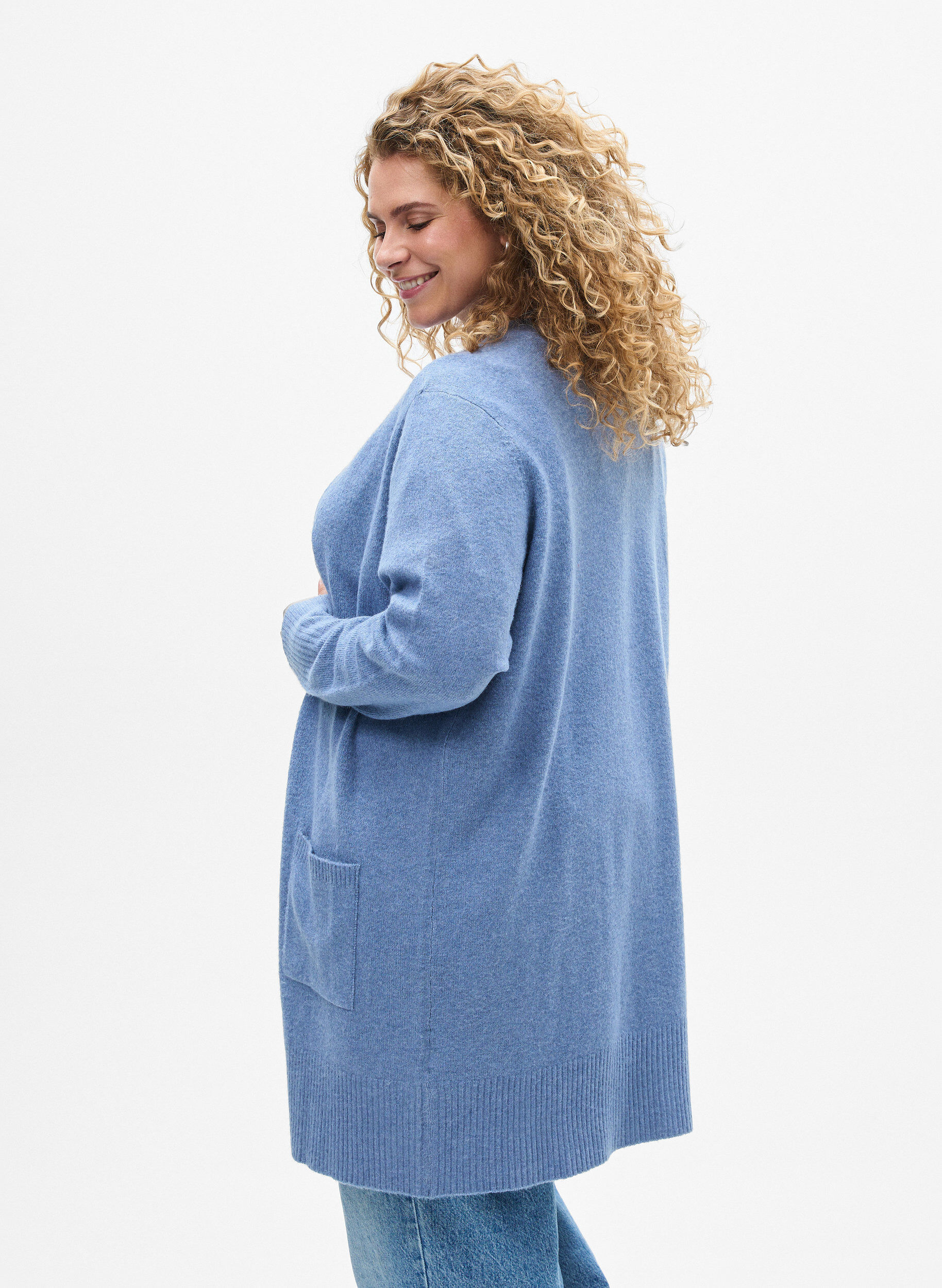 ZizziStrickjacke mit Rippenstrick und Taschen, Blau, Model image number 2