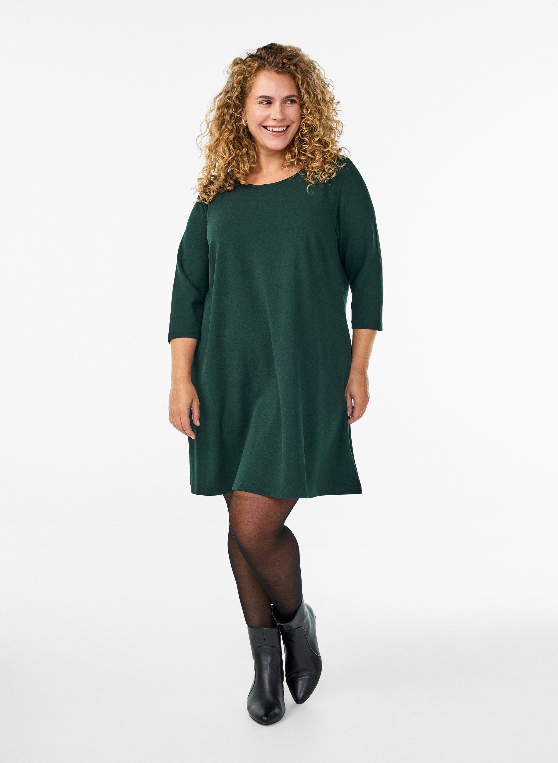 ZizziRobe courte &eacute;vas&eacute;e &agrave; manches 3/4, Vert fonc&eacute;, Model image number 1